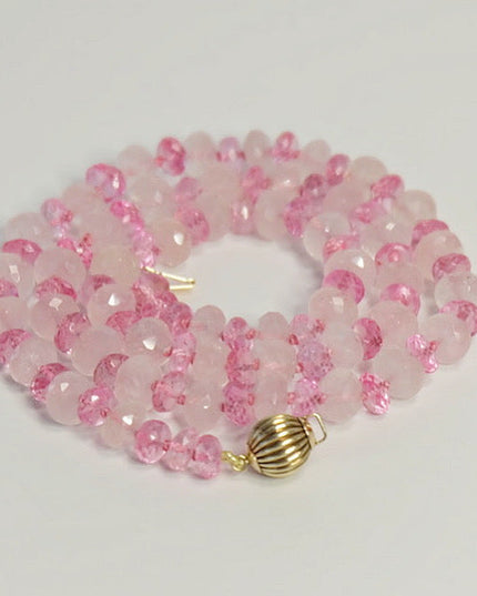 Rose Quartz Pink Topaz Necklace – Handcrafted with 14K Gold Corrugated Safety Clasp (Love & Healing Gemstones)
