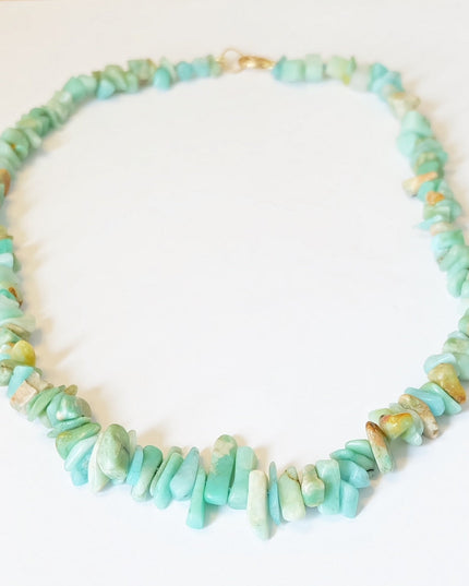 Amazonite Bead Necklace – Graduated Amazonite Stones, 14K Gold Filled Clasp, 16.5" Handmade