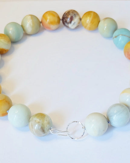 Amazonite Necklace – Hand-Knotted 20MM Beads with Sterling Silver Clasp (17.5")