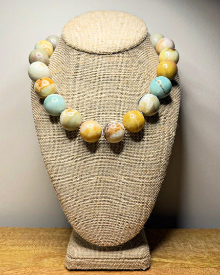 Amazonite Necklace – Hand-Knotted 20MM Beads with Sterling Silver Clasp (17.5")