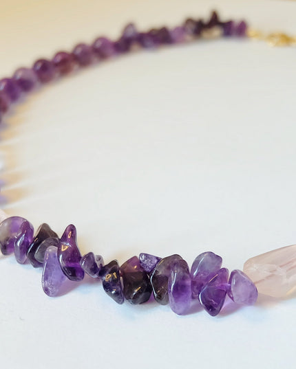 Amethyst & Rose Quartz Bead Necklace – Hand-Knotted on Silk with 14K Gold-Filled Clasp