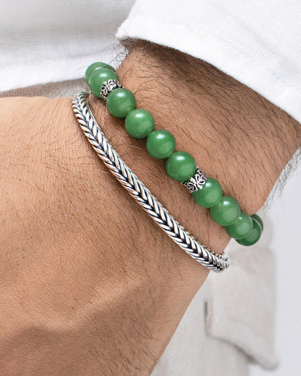 Green Aventurine Gemstone Bracelet – Sterling Silver Beads, Men & Women, 8mm