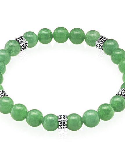 Green Aventurine Gemstone Bracelet – Sterling Silver Beads, Men & Women, 8mm