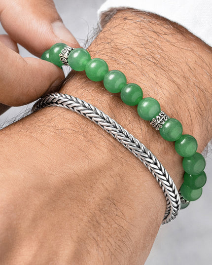 Green Aventurine Gemstone Bracelet – Sterling Silver Beads, Men & Women, 8mm