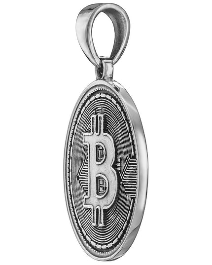 Sterling Silver Bitcoin Pendant – Solid 925 BTC Jewelry (28.8mm)