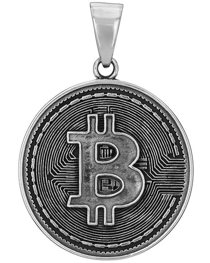 Sterling Silver Bitcoin Pendant – Solid 925 BTC Jewelry (28.8mm)