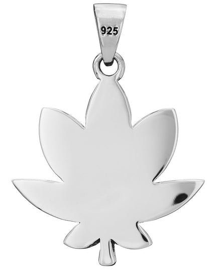 Indica Weed Leaf Pendant – 925 Sterling Silver, 32mm, Rimini/Capri Breeze/Woven Rope Chains, Unisex Jewelry