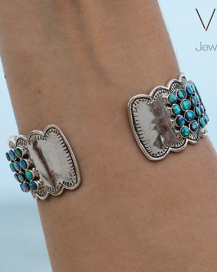 Blue Queen Opal Cuff Bracelet – Sterling Silver Handmade Unisex Design