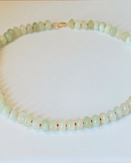 Green Candy Necklace – Dyed Jade Beads, Hand-Knotted on Orange Silk with 14K Gold-Filled Clasp (18")