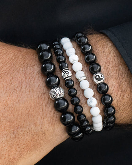 Howlite 925 Sterling Silver & Natural Gemstone Bead Bracelet – White with Grey Veins, 6mm/8mm/10mm, Sizes S–XL, Unisex