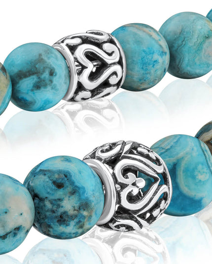 Blue Lace Agate Gemstone Bracelet – Sterling Silver, 8mm & 10mm Beads, Unisex (S–XL)