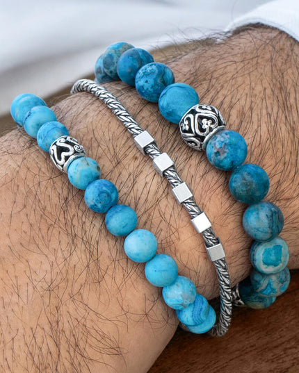 Blue Lace Agate Gemstone Bracelet – Sterling Silver, 8mm & 10mm Beads, Unisex (S–XL)