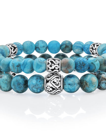 Blue Lace Agate Gemstone Bracelet – Sterling Silver, 8mm & 10mm Beads, Unisex (S–XL)
