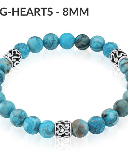 Blue Lace Agate Gemstone Bracelet – Sterling Silver, 8mm & 10mm Beads, Unisex (S–XL)