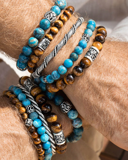 Blue Lace Agate Gemstone Bracelet – Sterling Silver, 8mm & 10mm Beads, Unisex (S–XL)