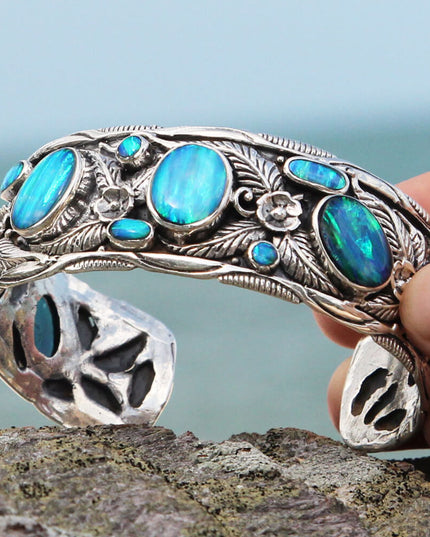 Blue Opal Sterling Silver Cuff Bracelet Handmade