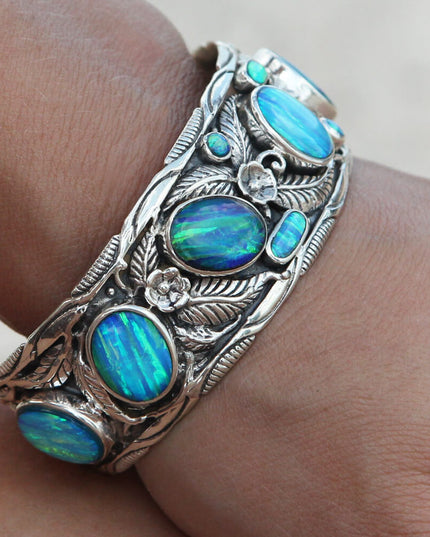 Blue Opal Sterling Silver Cuff Bracelet Handmade
