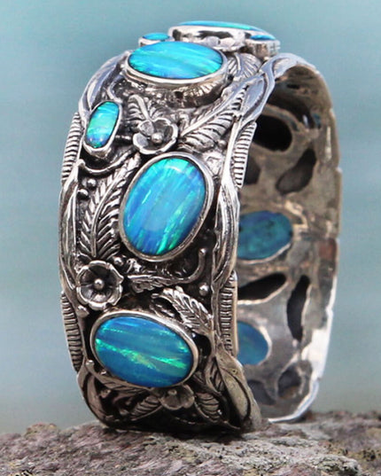 Blue Opal Sterling Silver Cuff Bracelet Handmade