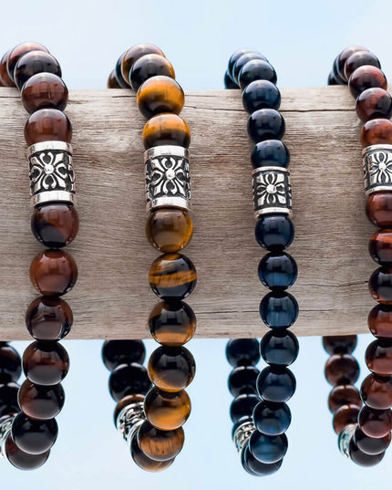 Blue Tiger Eye Gemstone Bracelet – Sterling Silver Beads, Men & Women, 6mm/8mm