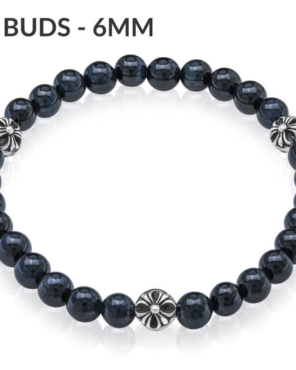 Blue Tiger Eye Gemstone Bracelet – Sterling Silver Beads, Men & Women, 6mm/8mm