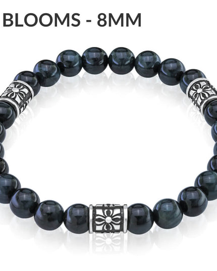 Blue Tiger Eye Gemstone Bracelet – Sterling Silver Beads, Men & Women, 6mm/8mm