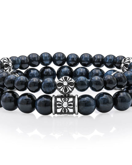 Blue Tiger Eye Gemstone Bracelet – Sterling Silver Beads, Men & Women, 6mm/8mm