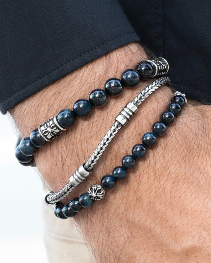 Blue Tiger Eye Gemstone Bracelet – Sterling Silver Beads, Men & Women, 6mm/8mm