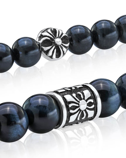 Blue Tiger Eye Gemstone Bracelet – Sterling Silver Beads, Men & Women, 6mm/8mm