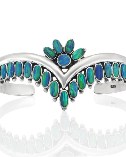 Blue Crown Cuff Bracelet – Sterling Silver with Genuine Blue Opals
