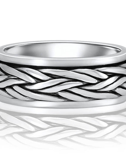 Braided Lines Sterling Silver Spinning Ring – Solid 925 Meditation & Worry Ring (8mm)