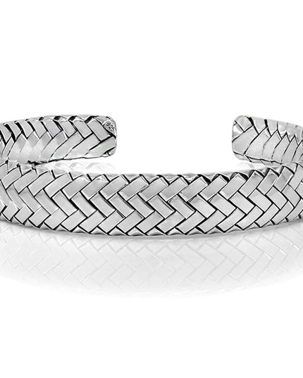 Braided Silver Cuff Bracelet – Solid 925 Sterling Silver, Unisex Design