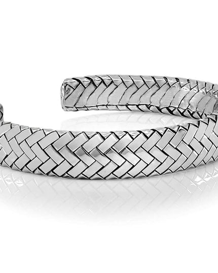 Braided Silver Cuff Bracelet – Solid 925 Sterling Silver, Unisex Design