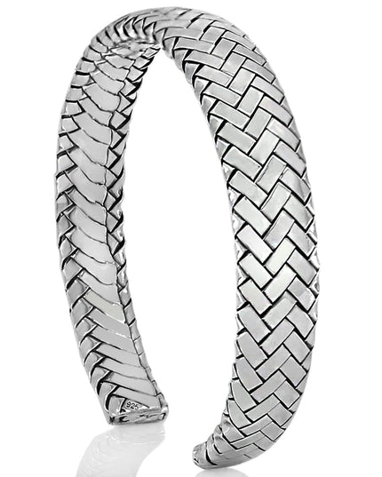 Braided Silver Cuff Bracelet – Solid 925 Sterling Silver, Unisex Design