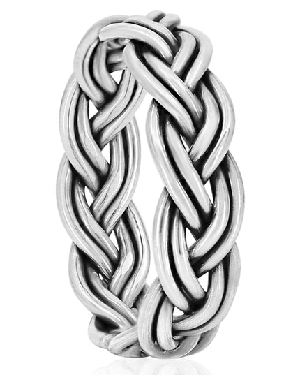 Braided Sterling Silver Ring – Solid 925 Unisex, Thin (5mm) or Thick (8.5mm)