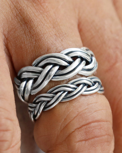 Braided Sterling Silver Ring – Solid 925 Unisex, Thin (5mm) or Thick (8.5mm)