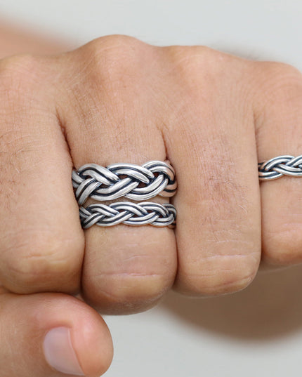 Braided Sterling Silver Ring – Solid 925 Unisex, Thin (5mm) or Thick (8.5mm)