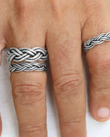 Braided Sterling Silver Ring – Solid 925 Unisex, Thin (5mm) or Thick (8.5mm)