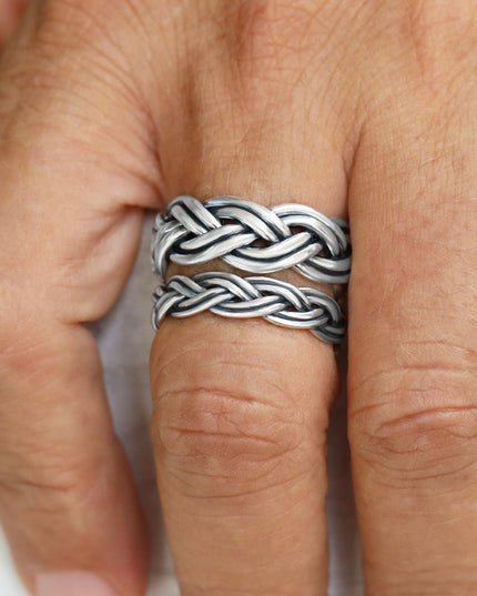 Braided Sterling Silver Ring – Solid 925 Unisex, Thin (5mm) or Thick (8.5mm)