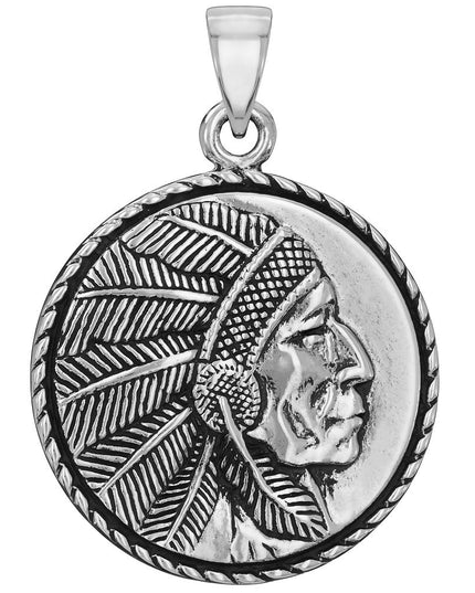 Sterling Silver Native American Chief Coin Pendant – Solid 925 (29.5mm, 14g)