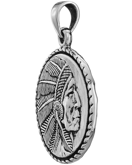 Sterling Silver Native American Chief Coin Pendant – Solid 925 (29.5mm, 14g)