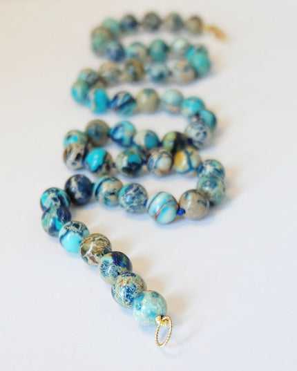 Blue Candy Necklace – Turquoise Jasper Beads, 14K Gold-Filled Clasp, 18" Hand-Tied