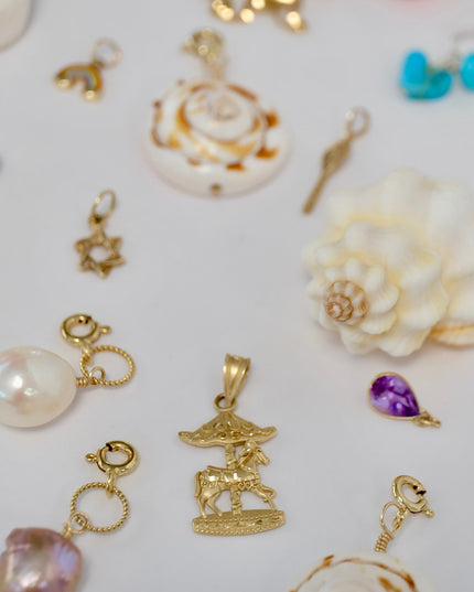 14K Gold Carousel Charm – Vintage Merry-Go-Round Horse Pendant by Michael Anthony, Solid Yellow Gold