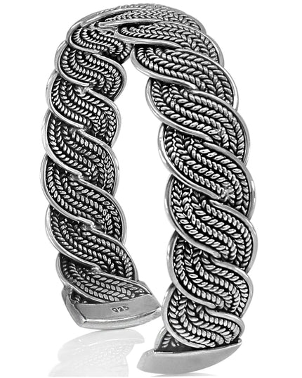 Chained Melody Braided Cuff Bracelet – Solid 925 Sterling Silver Unisex Design