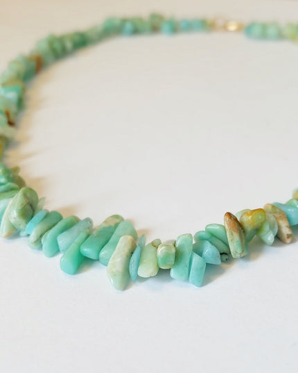 Amazonite Bead Necklace – Graduated Amazonite Stones, 14K Gold Filled Clasp, 16.5" Handmade