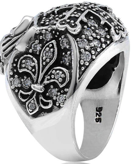 Cross Skull Ring – 925 Sterling Silver with Black & White CZ Stones