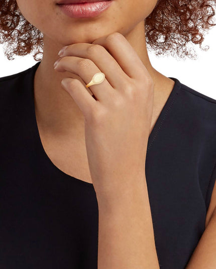 Diamond Signet Ring – 14K Yellow Gold Pinky Ring with .08 TCW Diamonds (Size 4)