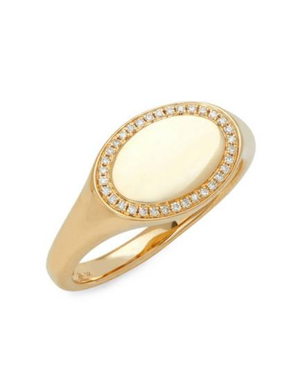 Diamond Signet Ring – 14K Yellow Gold Pinky Ring with .08 TCW Diamonds (Size 4)