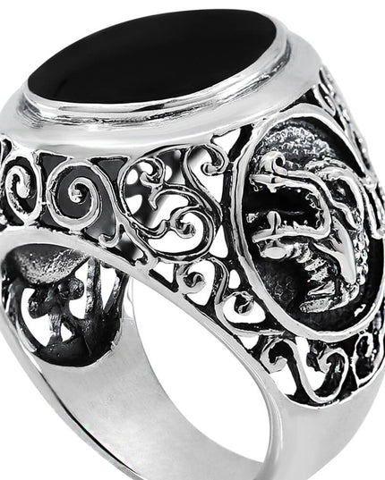 Onyx Dragon Ring – Solid 925 Sterling Silver Black Onyx Men’s Jewelry