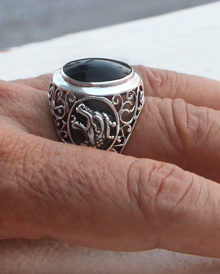 Onyx Dragon Ring – Solid 925 Sterling Silver Black Onyx Men’s Jewelry