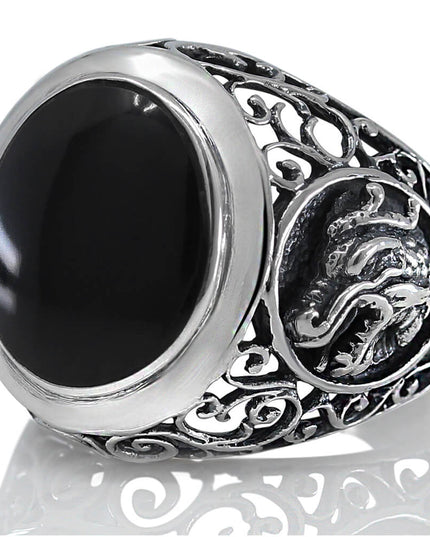 Onyx Dragon Ring – Solid 925 Sterling Silver Black Onyx Men’s Jewelry